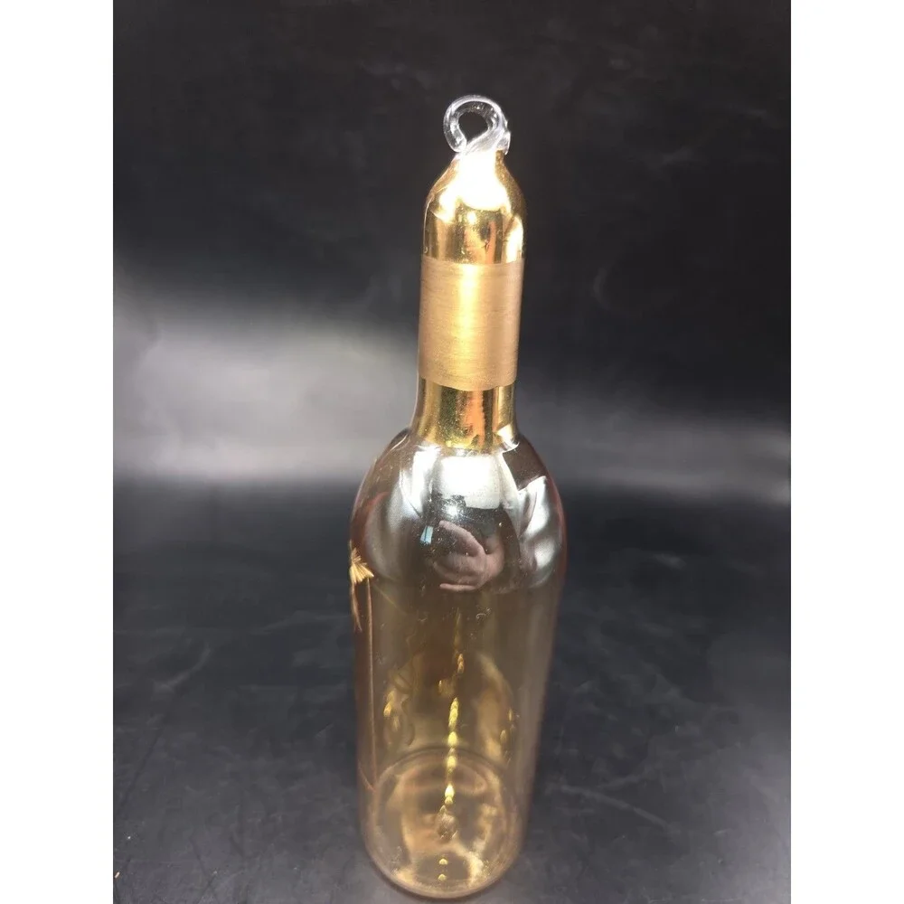 Roman Amber Blown Glass Ornament Wine Bottle Gilded Neck GildedGrape Motif 2001